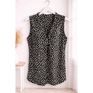 NWT Alex & Lili Polka Dot Blouse Size Large Black White V-Neck Pleated